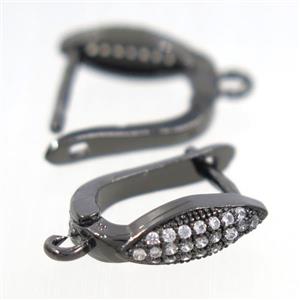 Copper Latchback Earring Pave Zircon With Loop Black Plated, approx 10-15mm