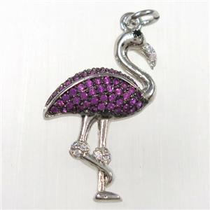 copper crane pendants paved zircon, platinum plated, approx 18-28mm