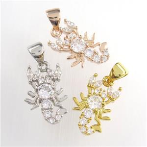 copper Scorpio pendant paved zircon, mixed color, approx 11-15mm