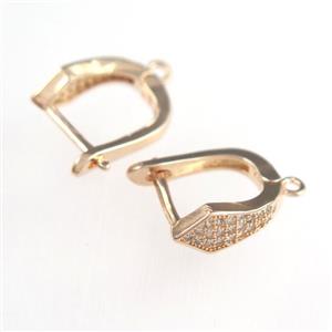 copper earring hook paved zircon, rose gold, approx 12-25mm