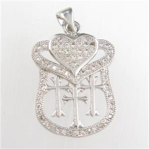 copper pendants paved zircon, platinum plated, approx 17-22mm