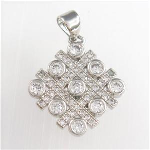 copper chessboard pendants paved zircon, platinum plated, approx 15-17mm