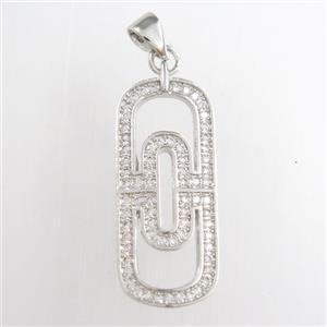 copper oval pendants paved zircon, platinum plated, approx 12-27mm