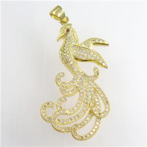 copper phoenix pendants paved zircon, gold plated, approx 20-35mm