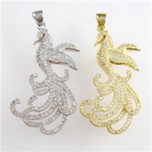 copper phoenix pendants paved zircon, mixed color, approx 20-35mm