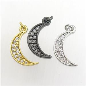 copper moon pendant paved zircon, mix color, approx 7-12mm