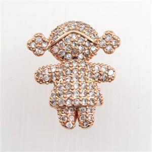 copper girls pendant paved zircon, rose gold, approx 14-16mm