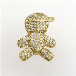 copper boy pendant paved zircon, gold plated, approx 14-18mm