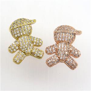 copper boy pendant paved zircon, mix color, approx 14-18mm