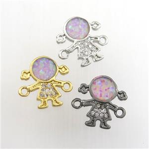 copper kids connector paved zircon with fire opal, mix color, approx 11-12mm