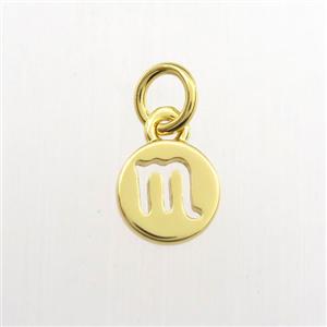 copper circle pendant, zodiac scorpio, gold plated, approx 7mm dia