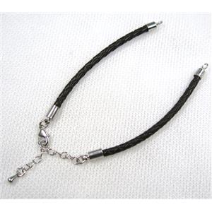 PU leather bracelet with resized chain, approx 3mm