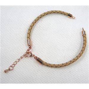 PU leather bracelet with resized chain, approx 3mm