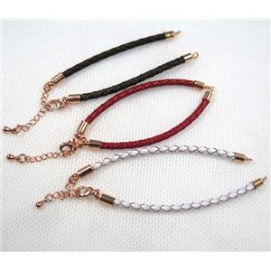 PU leather bracelet with resized chain, approx 3mm