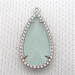 copper teardrop pendant pave zircon with crystal glass, platinum plated, approx 18-25mm