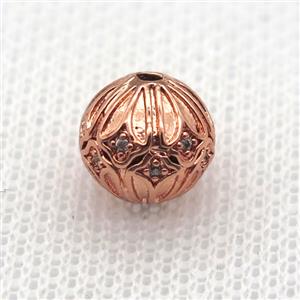 round copper beads paved zircon, rose gold, approx 10mm dia