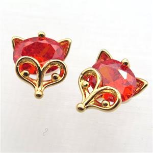 copper foxhead pendant paved zircon, gold plated, approx 10mm