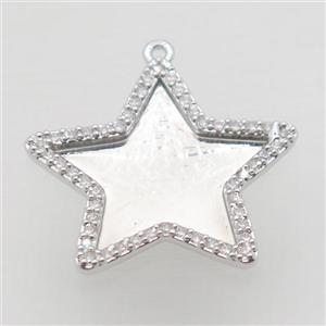 copper star pendant paved zircon, platinum plated, approx 28mm dia