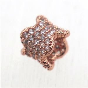 copper tube beads pave zircon, rose gold, approx 8mm dia