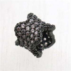 copper tube beads pave zircon, black plated, approx 8mm dia