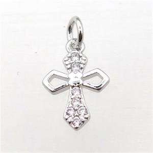 copper Cross pendant pave zircon, platinum plated, approx 10x12mm