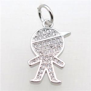 copper boy pendant pave zircon, platinum plated, approx 16-20mm