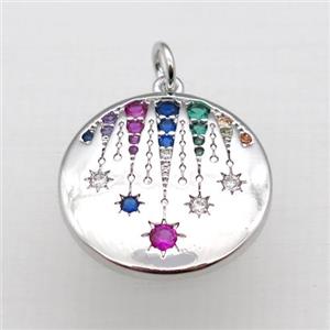 copper circle pendant pave zircon, platinum plated, approx 20mm dia