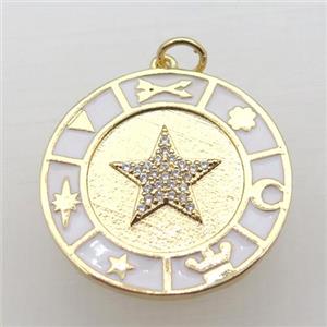 copper circle pendant pave zircon with Enameling, gold plated, approx 25mm dia