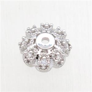 copper beadcap paved zircon, platinum plated, approx 10mm dia