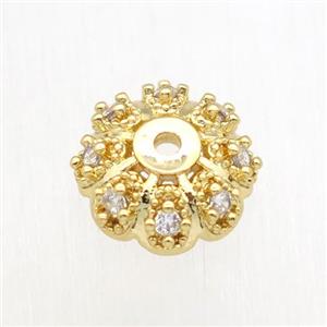 copper beadcaps paved zircon, gold plated, approx 10mm dia