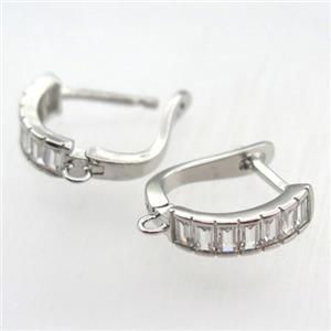 copper Latchback Earrings pave zircon with loop, platinum plated, approx 15mm