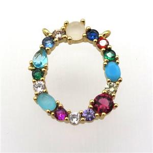 copper O-letter pendant paved zircon with 2loops, gold plated, approx 15-23mm