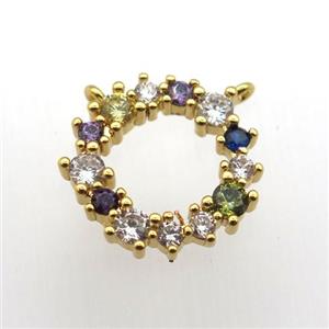 copper circle pendant paved zircon, gold plated, approx 15mm dia