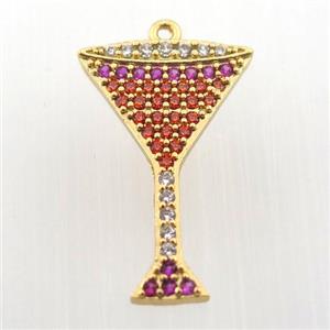 copper cup pendant paved zircon, gold plated, approx 15-22mm