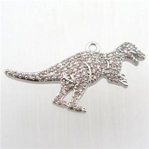 copper dragon pendant paved zircon, platinum plated, approx 18-25mm