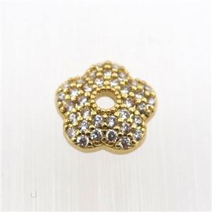 copper beadcaps pave zircon, gold plated, approx 10mm dia