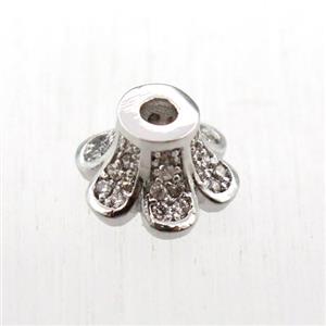 copper beadcaps pave zircon, platinum plated, approx 10mm