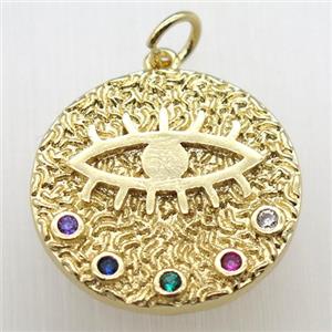 copper eye pendant paved zircon, gold plated, approx 20mm dia