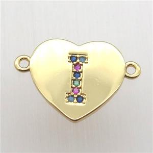 copper letter connector, heart, gold plated, approx 15-16mm