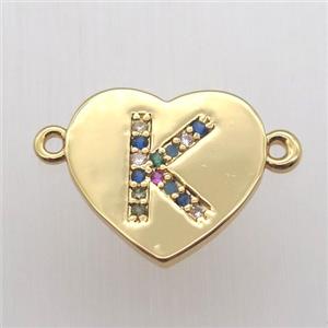 copper letter connector, heart, gold plated, approx 15-16mm