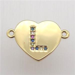 copper letter connector, heart, gold plated, approx 15-16mm