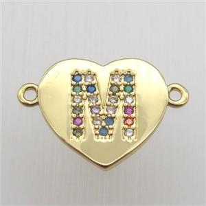 copper letter connector, heart, gold plated, approx 15-16mm