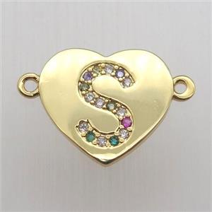 copper letter connector, heart, gold plated, approx 15-16mm