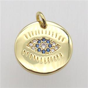 copper eye pendant pave zircon, gold plated, approx 15mm dia