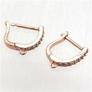 copper Latchback Earrings pave zircon, rose gold, approx 12-14mm
