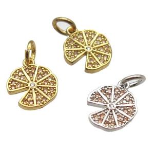 copper pizza pendant paved zircon, mixed color, approx 10mm dia