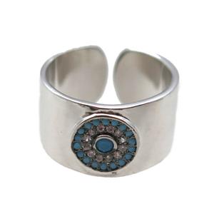 copper ring paved zircon, platinum plated, approx 18mm dia