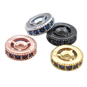 copper spacer beads paved zircon, heishi, mixed color, approx 8mm dia