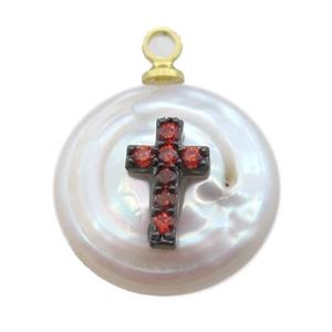 natural pearl pendant paved zircon, approx 14mm dia