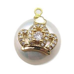 natural pearl pendant paved zircon, approx 14mm dia